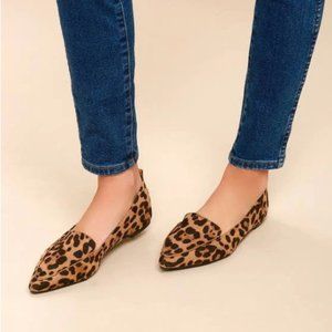 New Lulus Emmy Leopard Suede Pointed Loafers 8.5